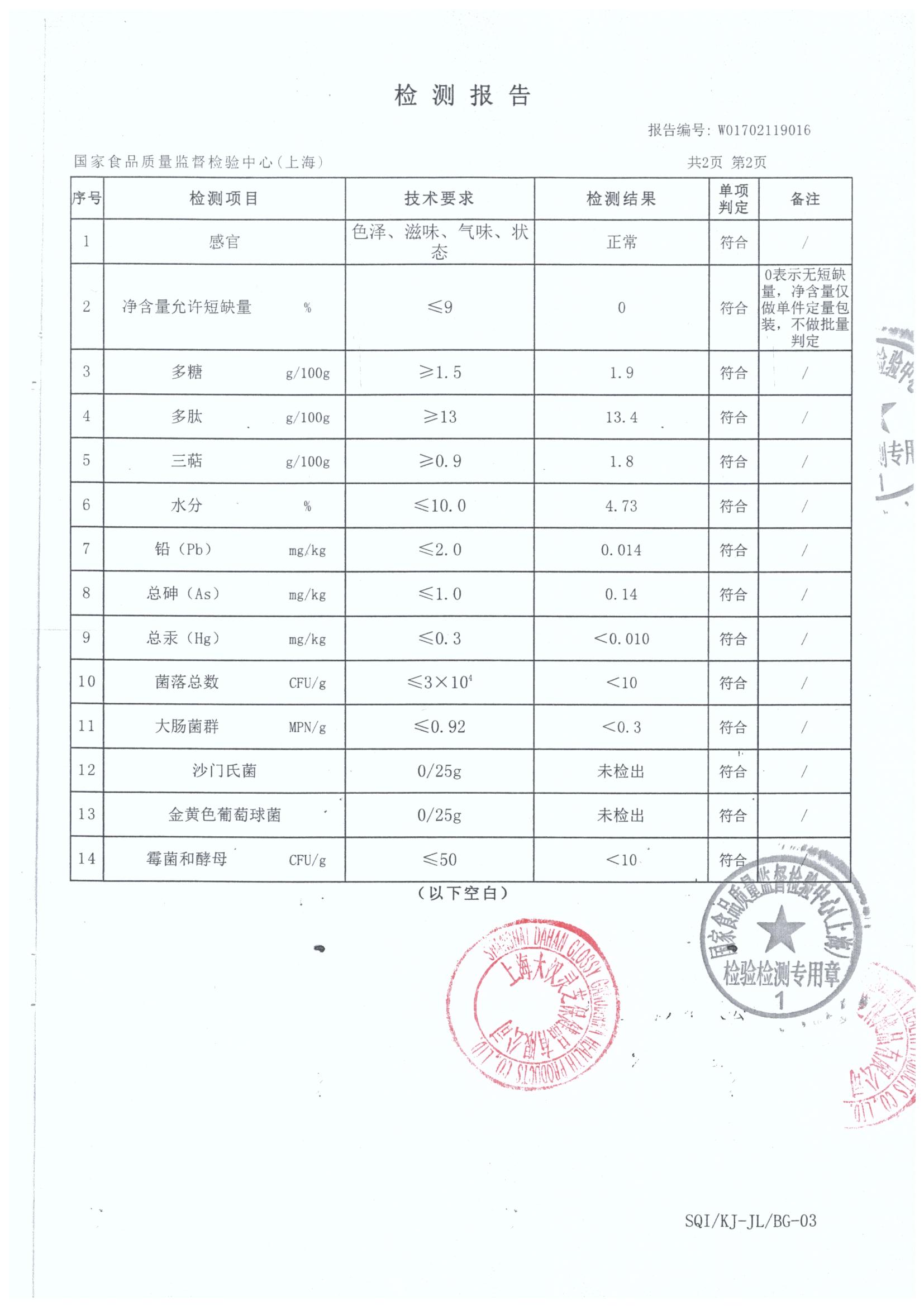 菇新大漢靈芝三圣膠囊產品檢測報告