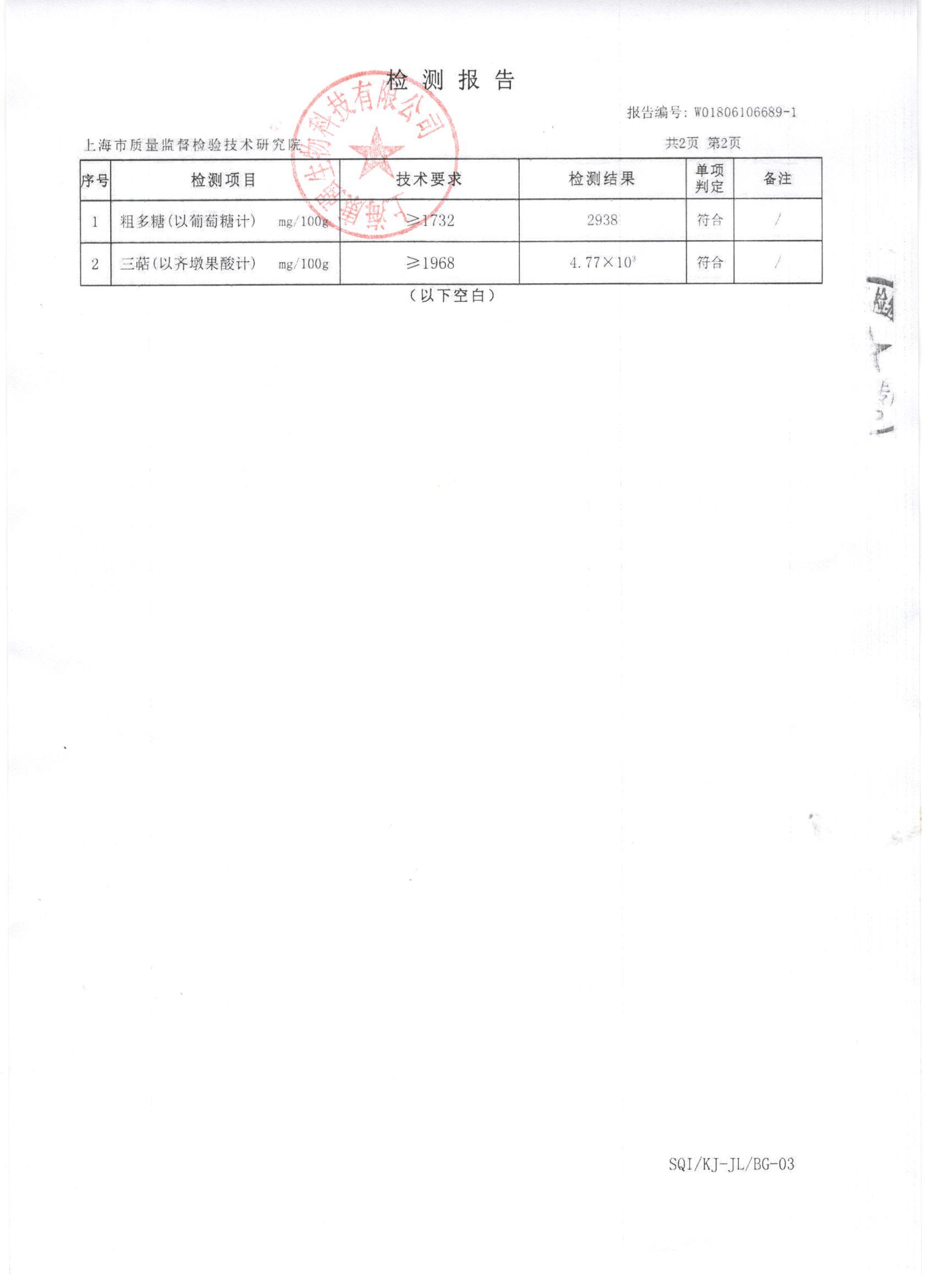 2018年菇新破壁靈芝孢子粉顆粒 有效成分檢測報(bào)告