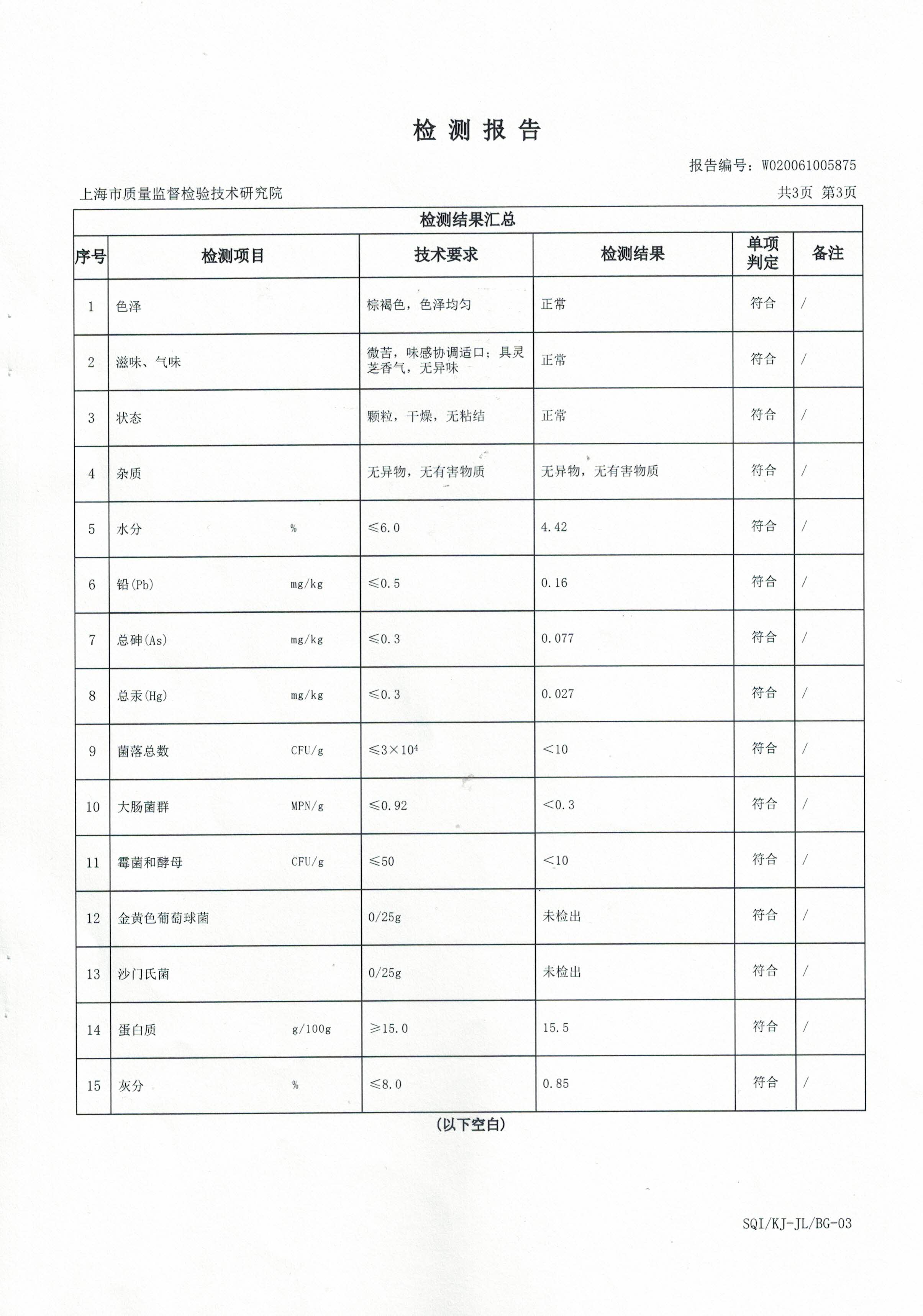 2020年 大漢寶芝 破壁靈芝孢子粉顆粒 重金屬含量檢測報(bào)告4